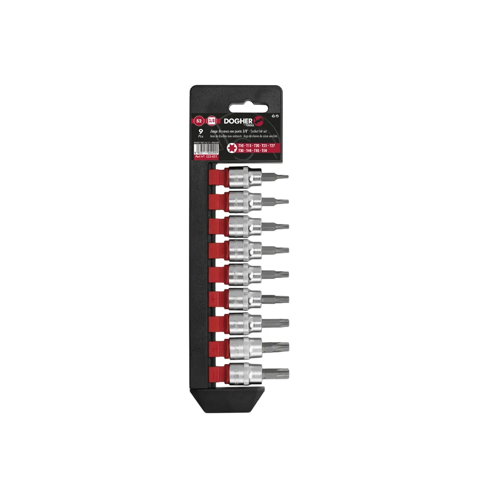 Juego 9 ud. v.puntas torx 3/8