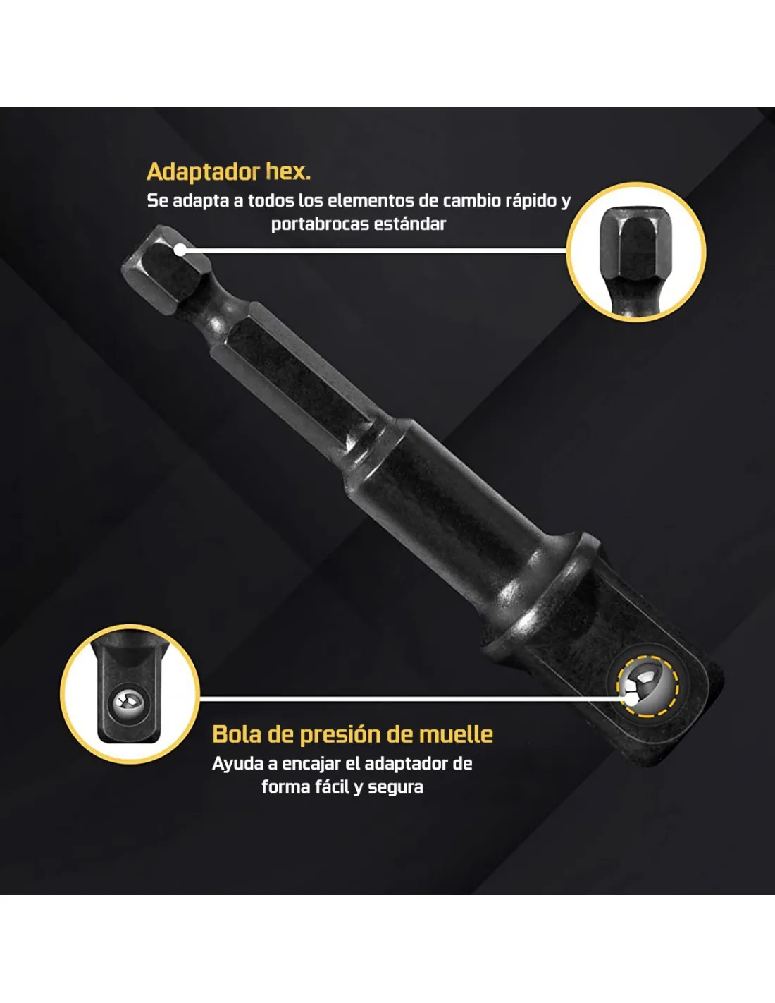 Juego adaptadores de impacto para taladro con cabeza de bola cortos y largos 1/4", 1/2" y 3/8", 6 unidades