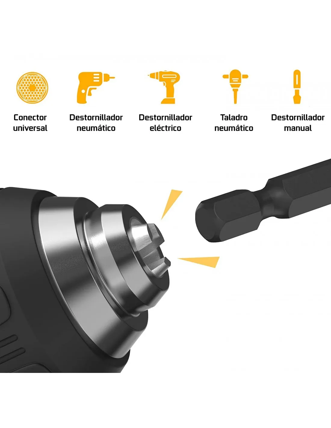 Juego adaptadores de impacto para taladro con cabeza de bola cortos y largos 1/4", 1/2" y 3/8", 6 unidades