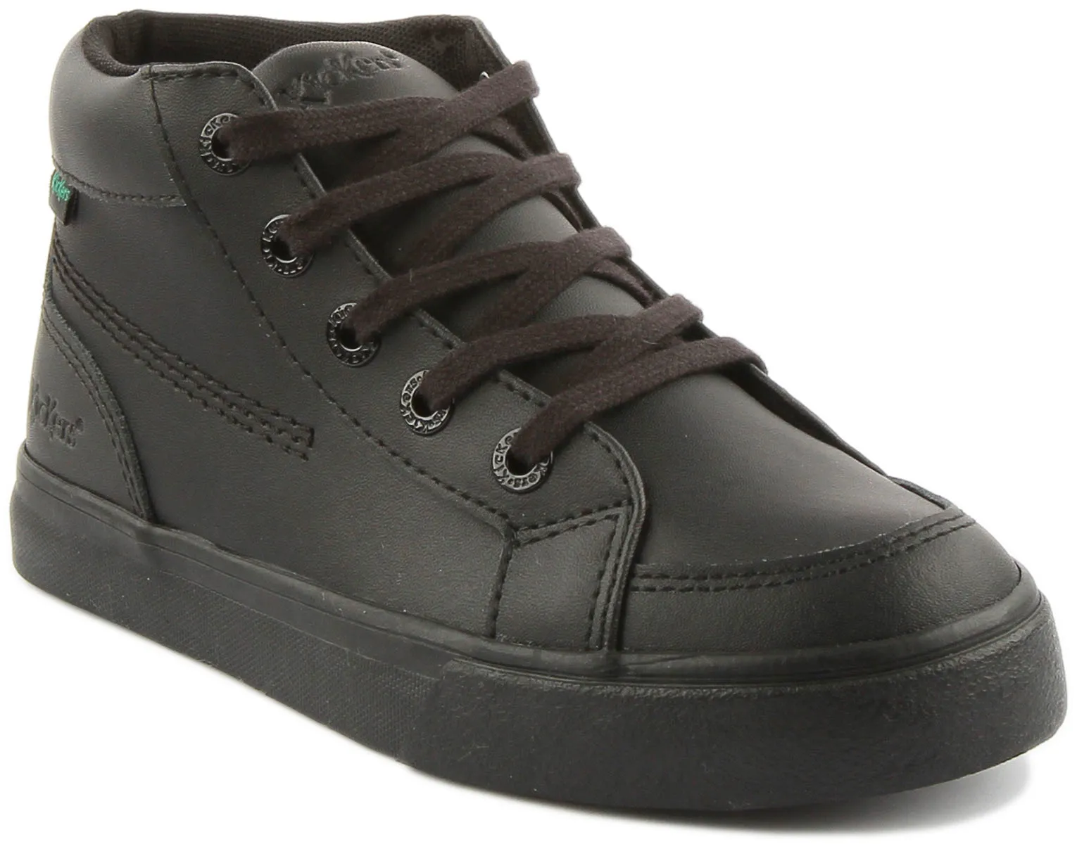 Kickers Tovni Hi Botas de piel con cordones para niños en negro