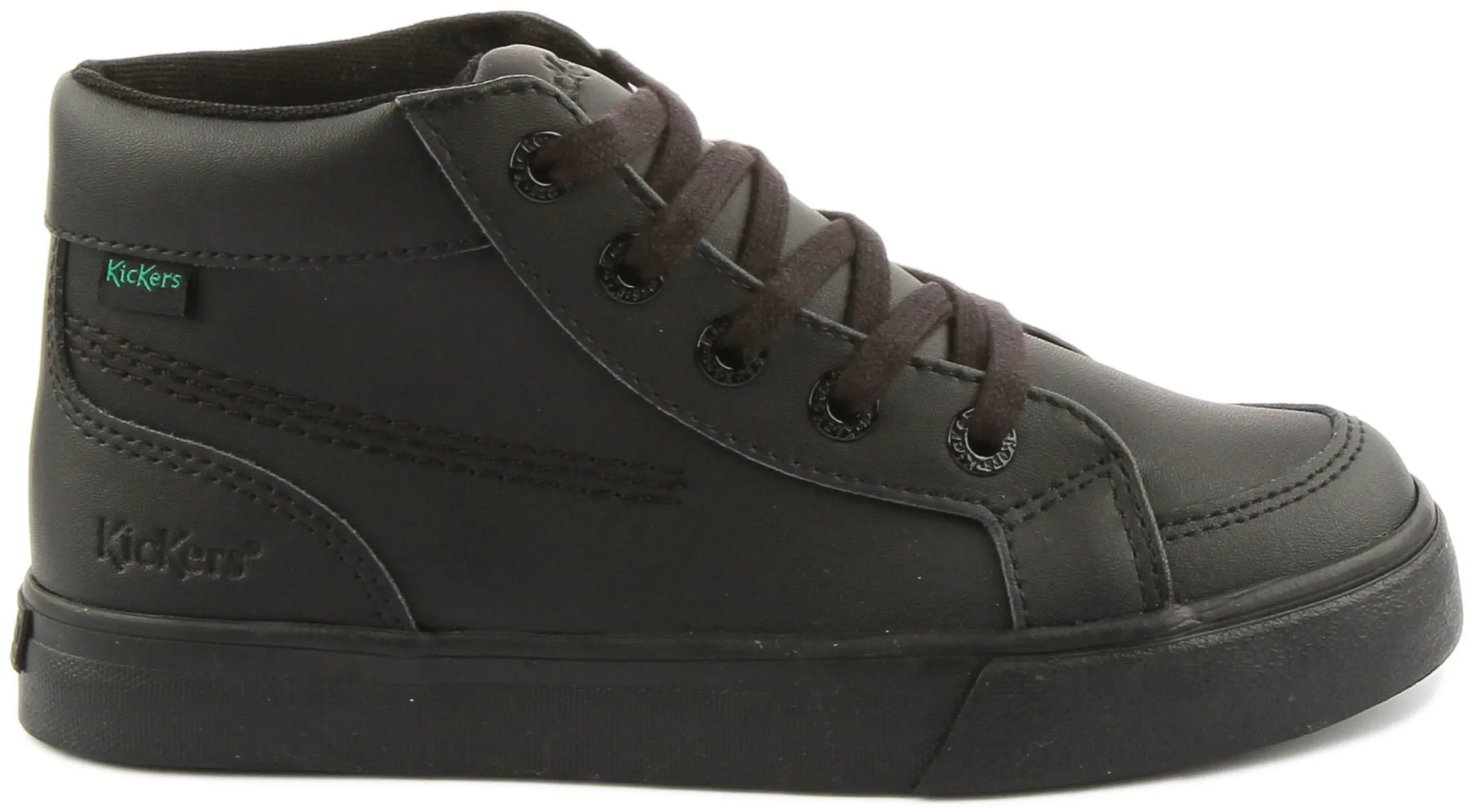 Kickers Tovni Hi Botas de piel con cordones para niños en negro