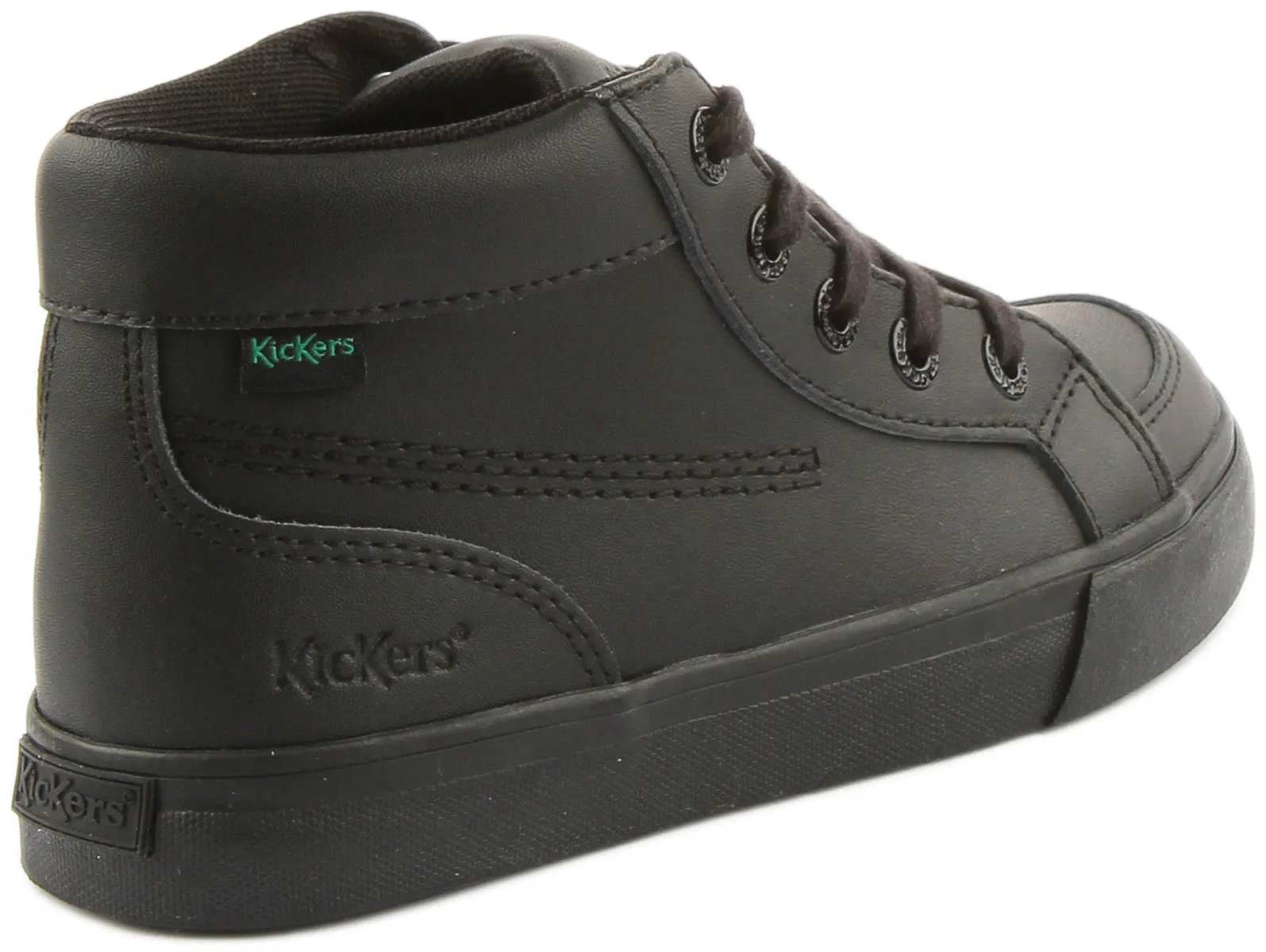 Kickers Tovni Hi Botas de piel con cordones para niños en negro