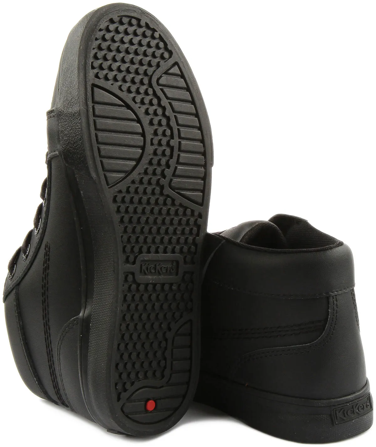 Kickers Tovni Hi Botas de piel con cordones para niños en negro
