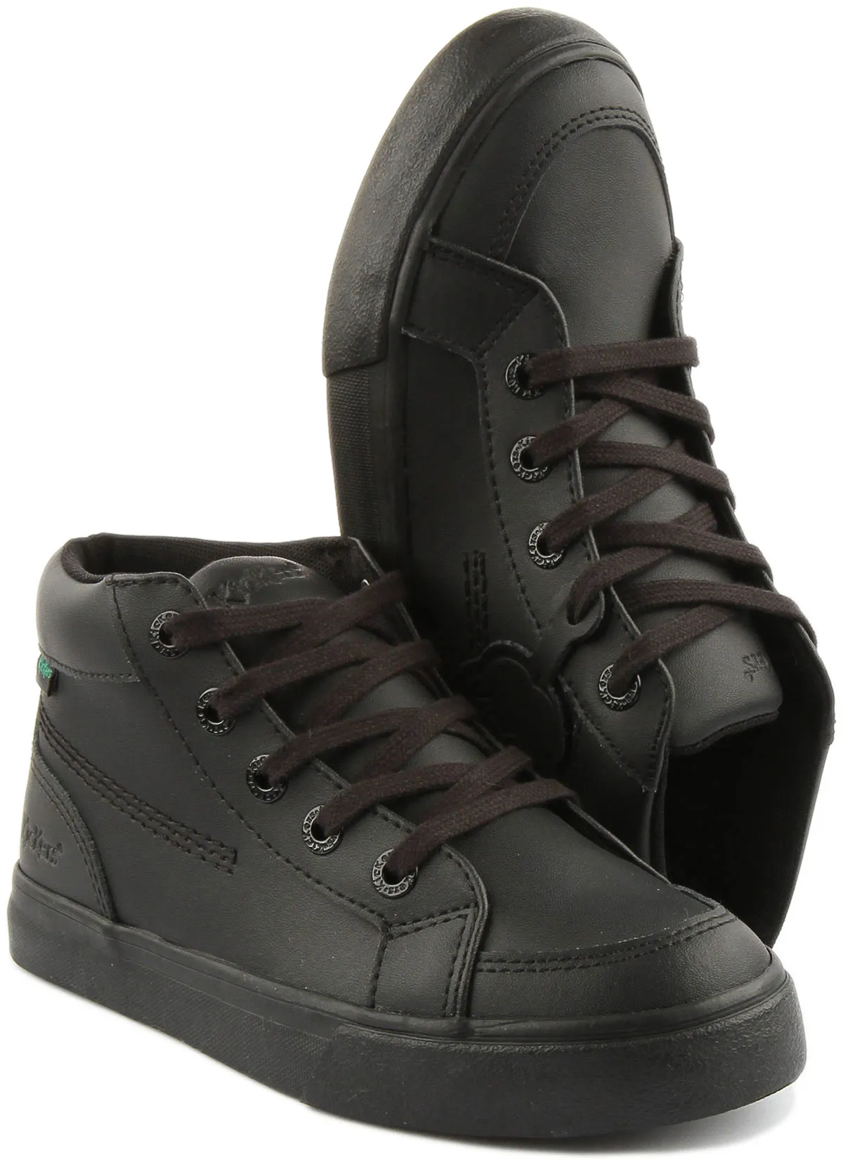 Kickers Tovni Hi Botas de piel con cordones para niños en negro
