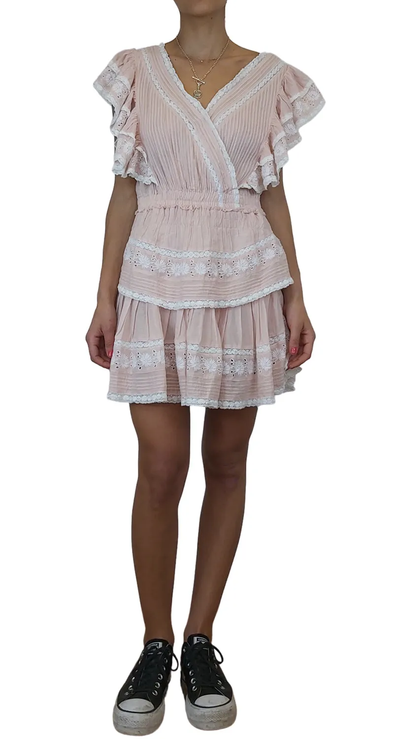 LOVESHACKFANCY Vestido Vuelos Macramé Rosa Love Shack Fancy