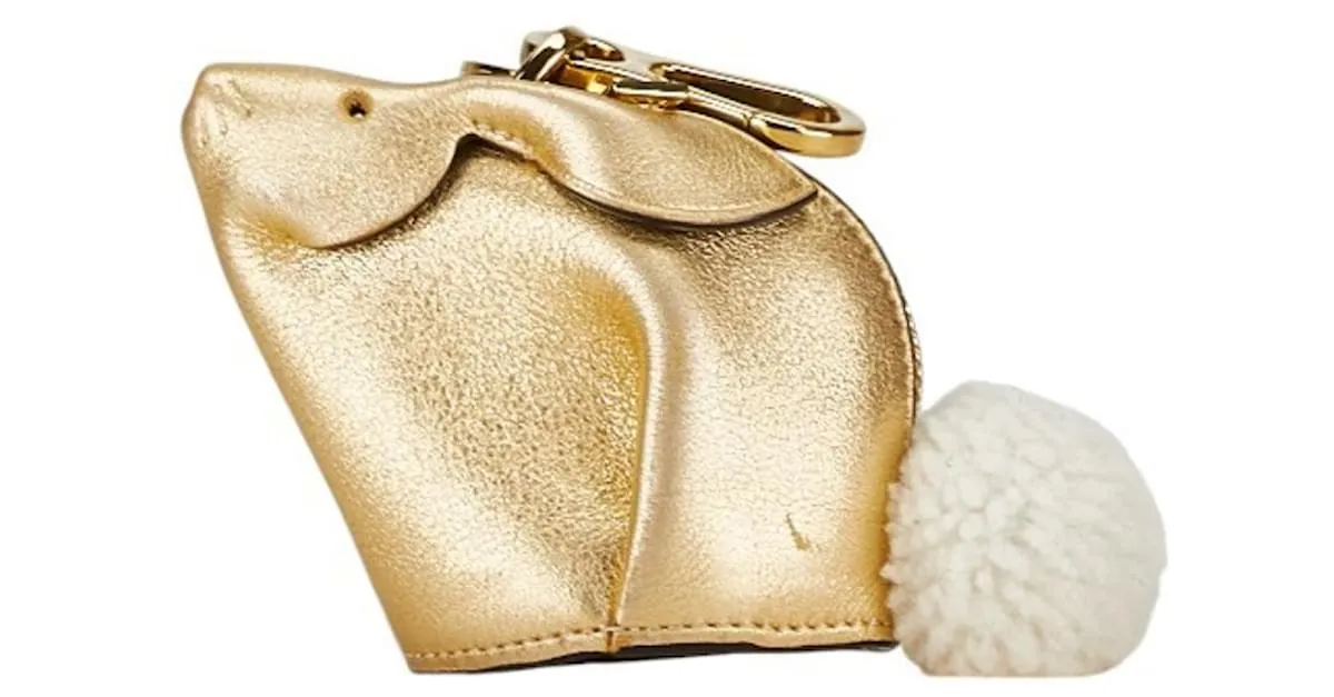 Monedero con motivo de conejo Loewe en cuero dorado 