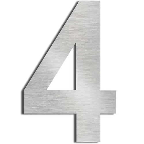 Numero 4 Adhesivo En Acero Inoxidable 7.5 Cm  Gris