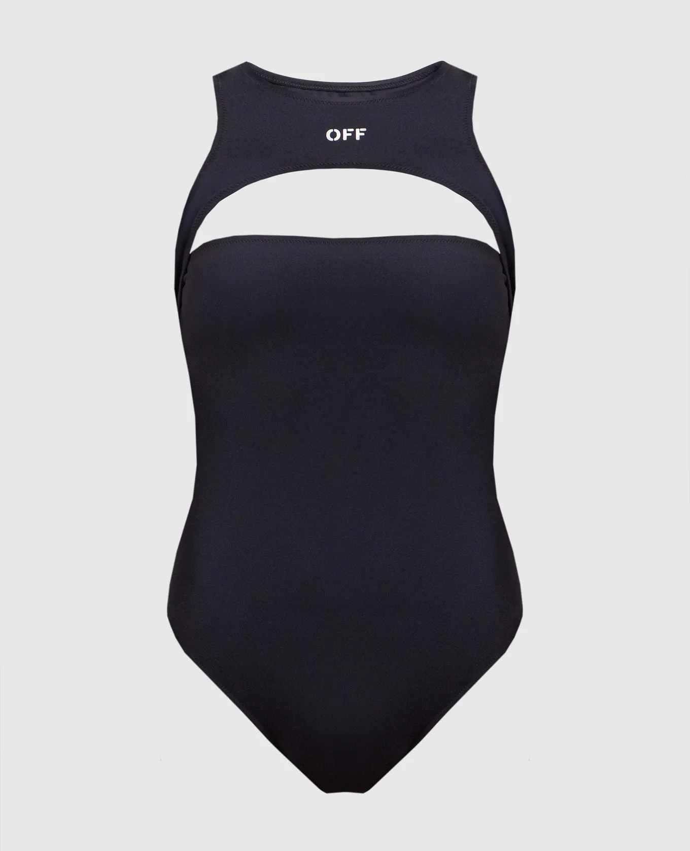 OFFWHITE BLACK SWIMSUIT WITH CONTRASTING LOGO PRINT