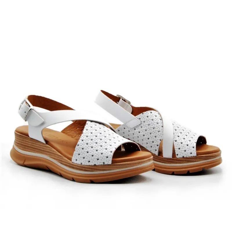 PAULA URBAN 24530 BLANCO Y VERDE SANDALIA MEDIA CUñA MUJER