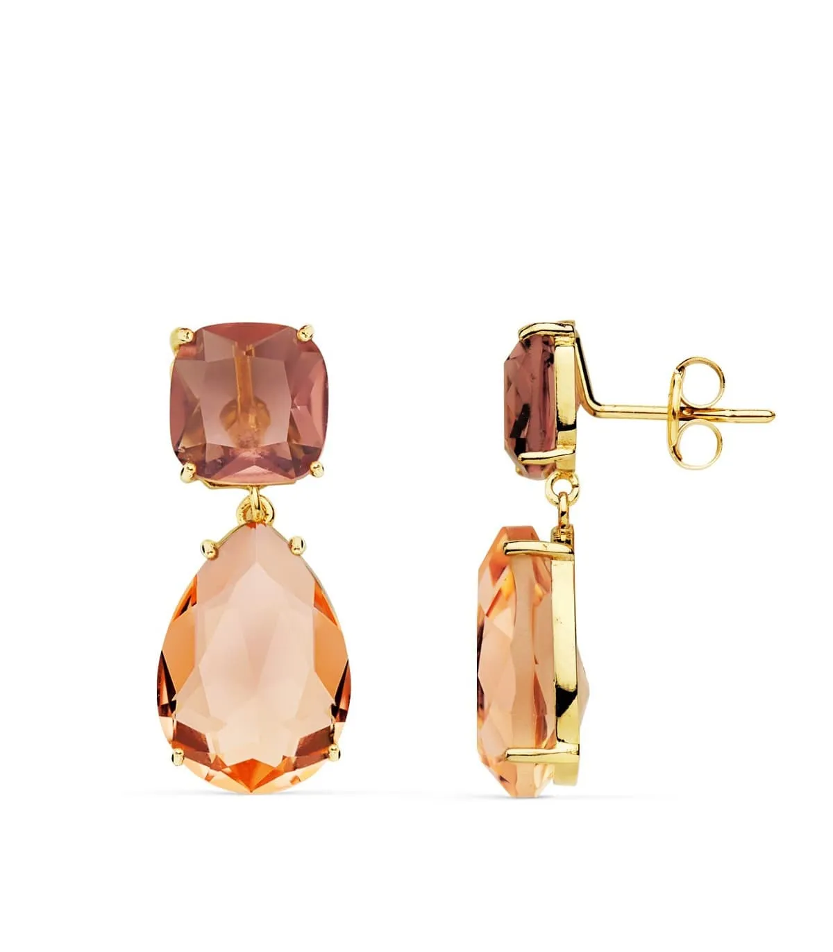 Pendientes Colorado Oro Amarillo 18K Piedras