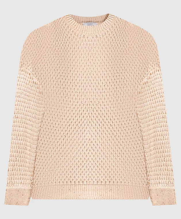 Peserico Beige openwork jumper with sequins