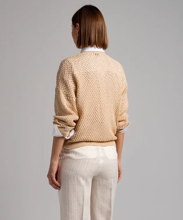 Peserico Beige openwork jumper with sequins