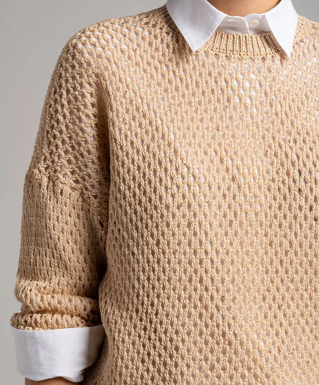 Peserico Beige openwork jumper with sequins