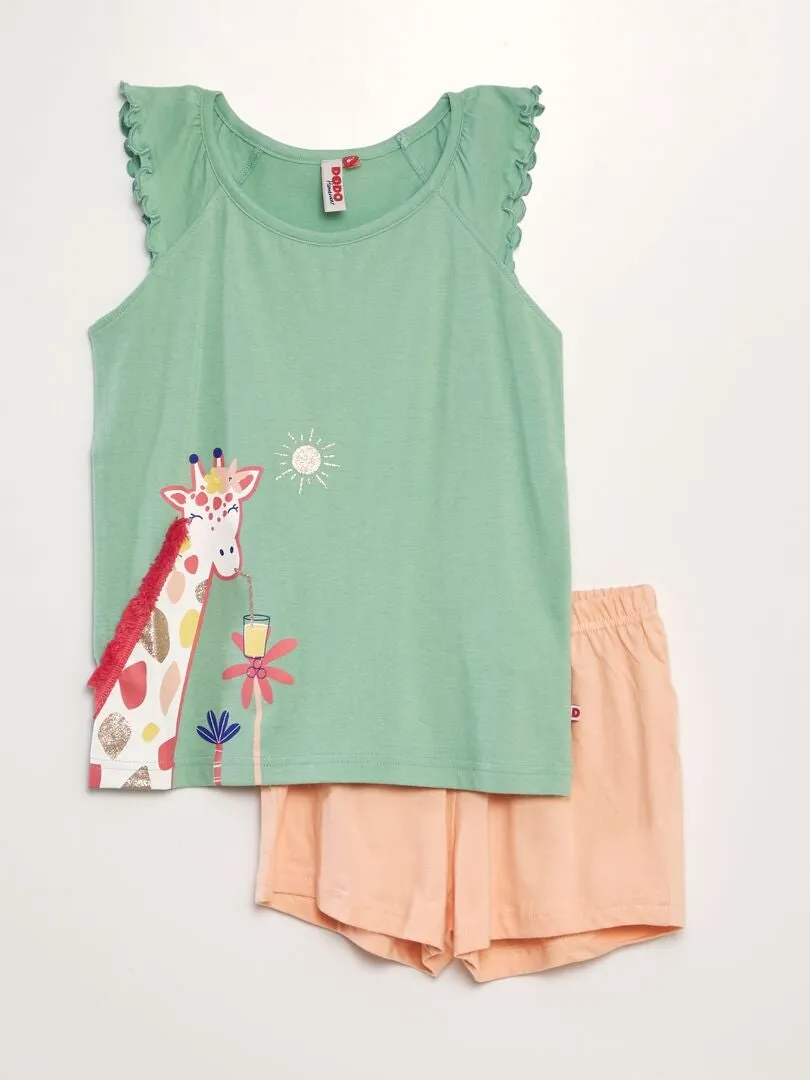 PIJAMA CORTO CON CAMISETA SIN MANGAS + SHORT  2 PIEZAS  AZUL
