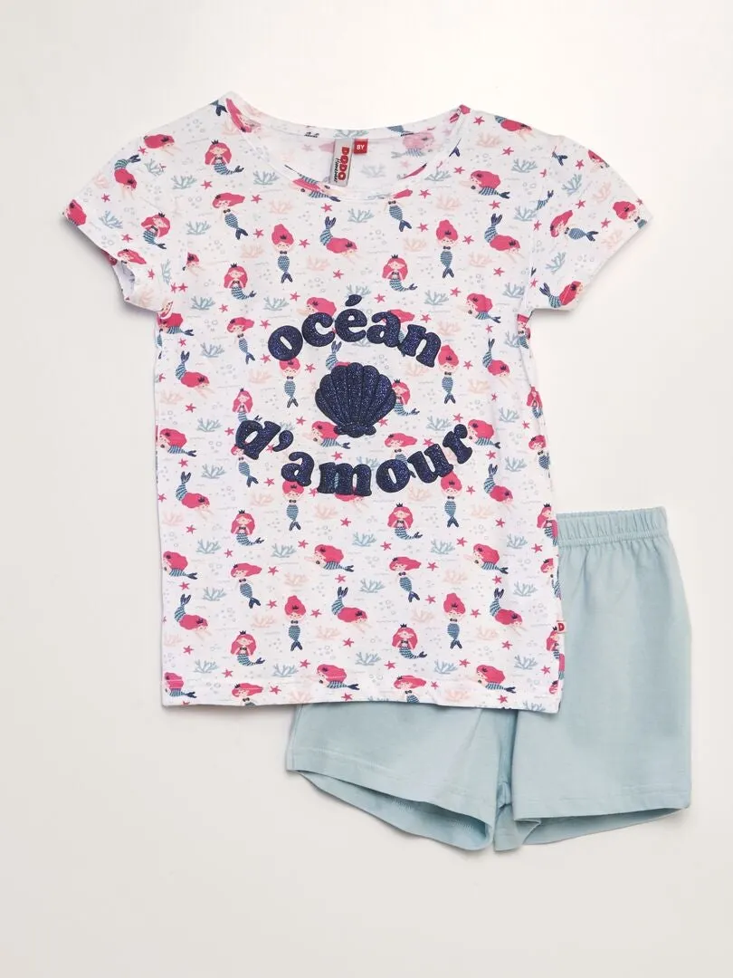 PIJAMA CORTO SHORT + CAMISETA 'CABALLITO DE MAR'  2 PIEZAS  AZUL