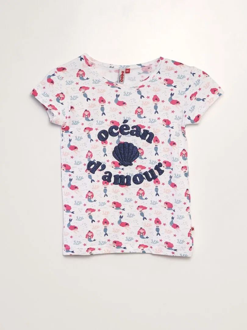 PIJAMA CORTO SHORT + CAMISETA 'CABALLITO DE MAR'  2 PIEZAS  AZUL