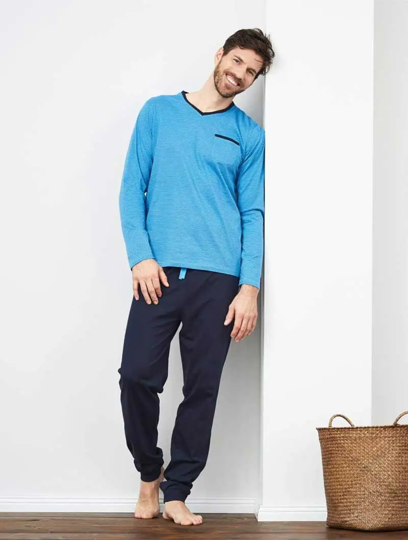 Pijama ecológico largo para hombre color azul