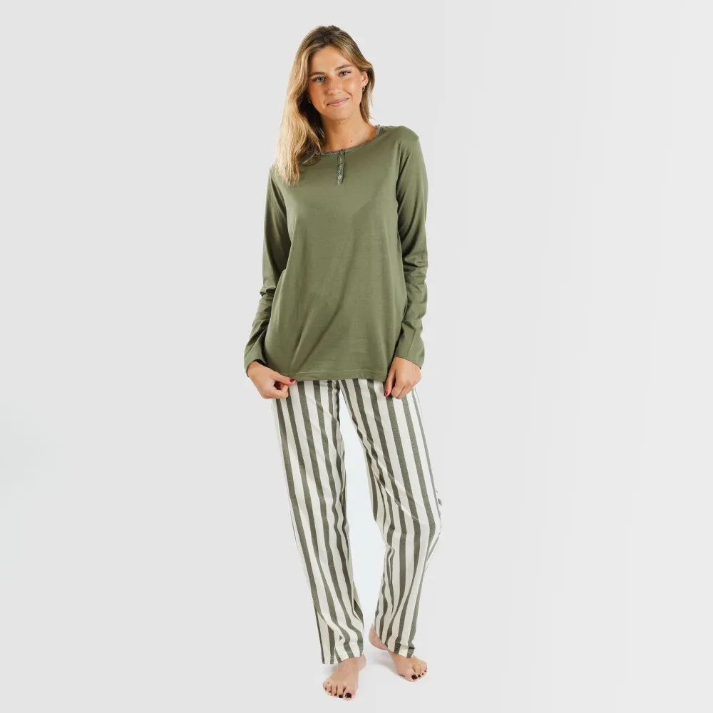 Pijama largo algodón Raya Avilés verde caceria