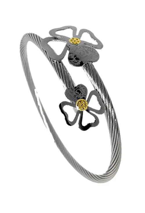 Pulsera de acero y oro motivo trébol 094_70627
