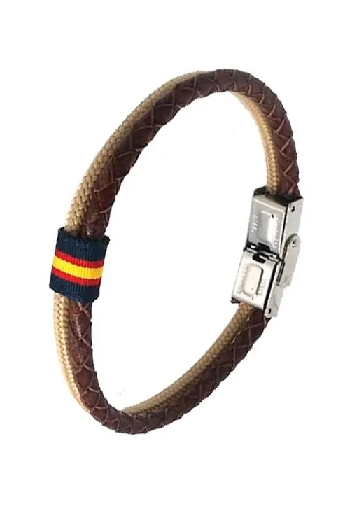 PULSERA ESPAñA PIEL MARRóN E HILO NáUTICO BEIGE PHF1262IB