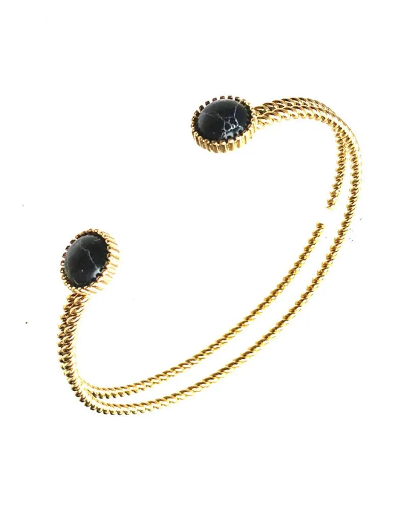 PULSERAS DORADAS PARA MUJER CON DETALLE EN PIEDRA NEGRA