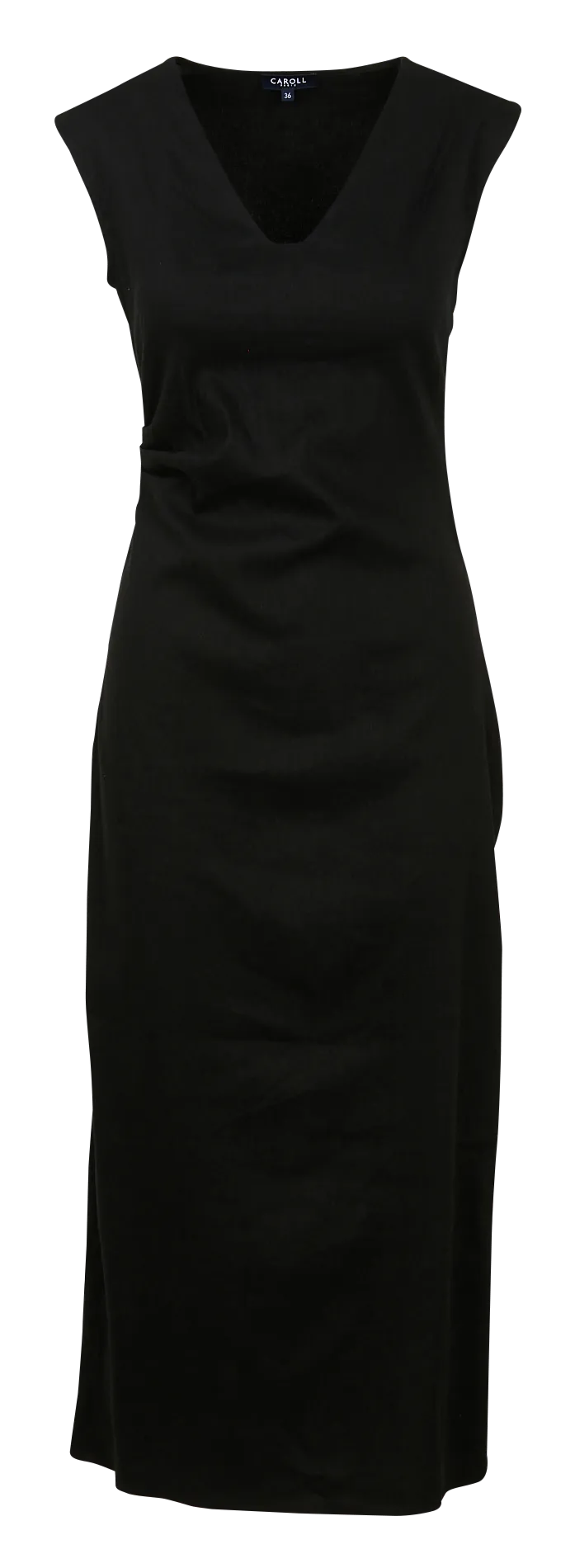 RAWEL  VESTIDO MIDI CON CUELLO EN V DE LINO MEZCLADO EN NEGRO