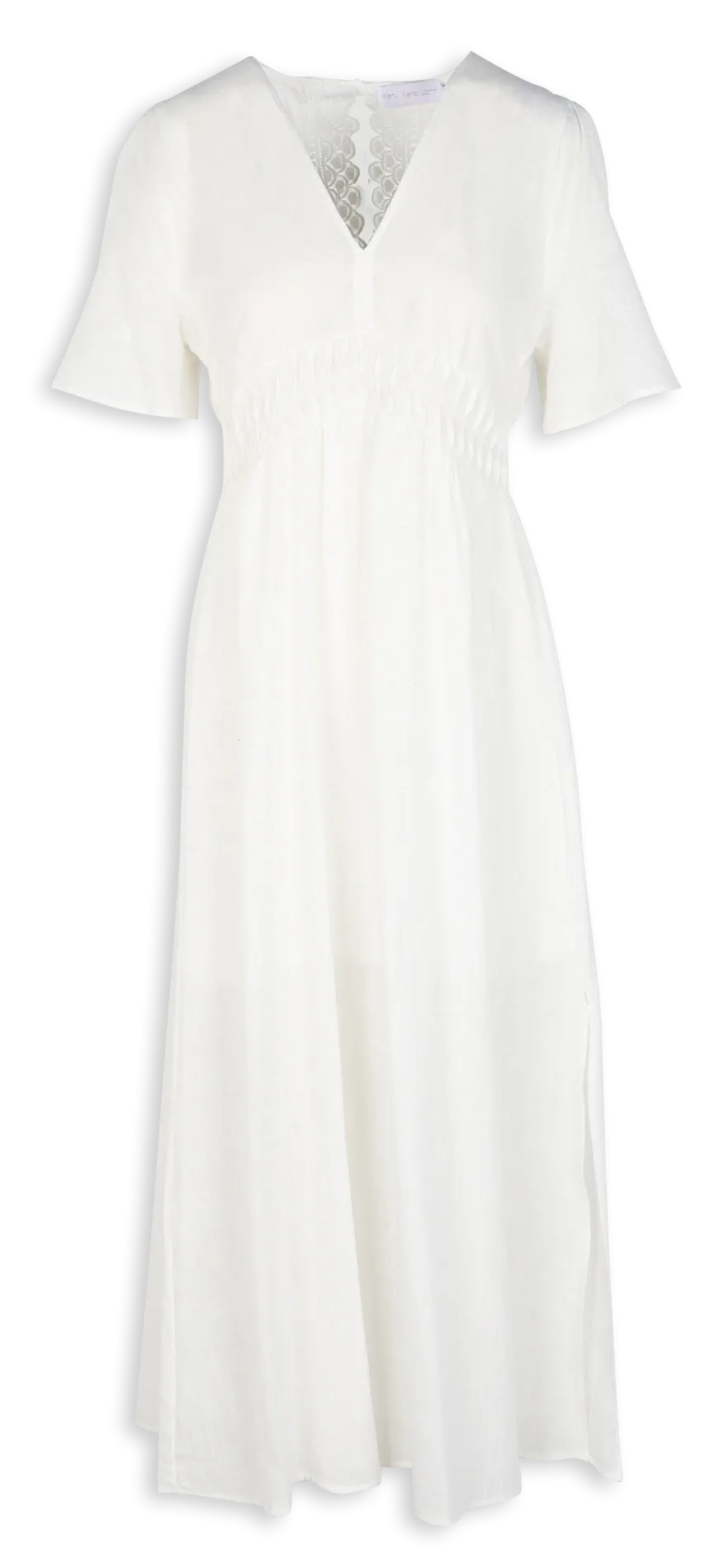 RENNE  VESTIDO LARGO RECTO CON CUELLO EN V DE ALGODóN EN BLANCO