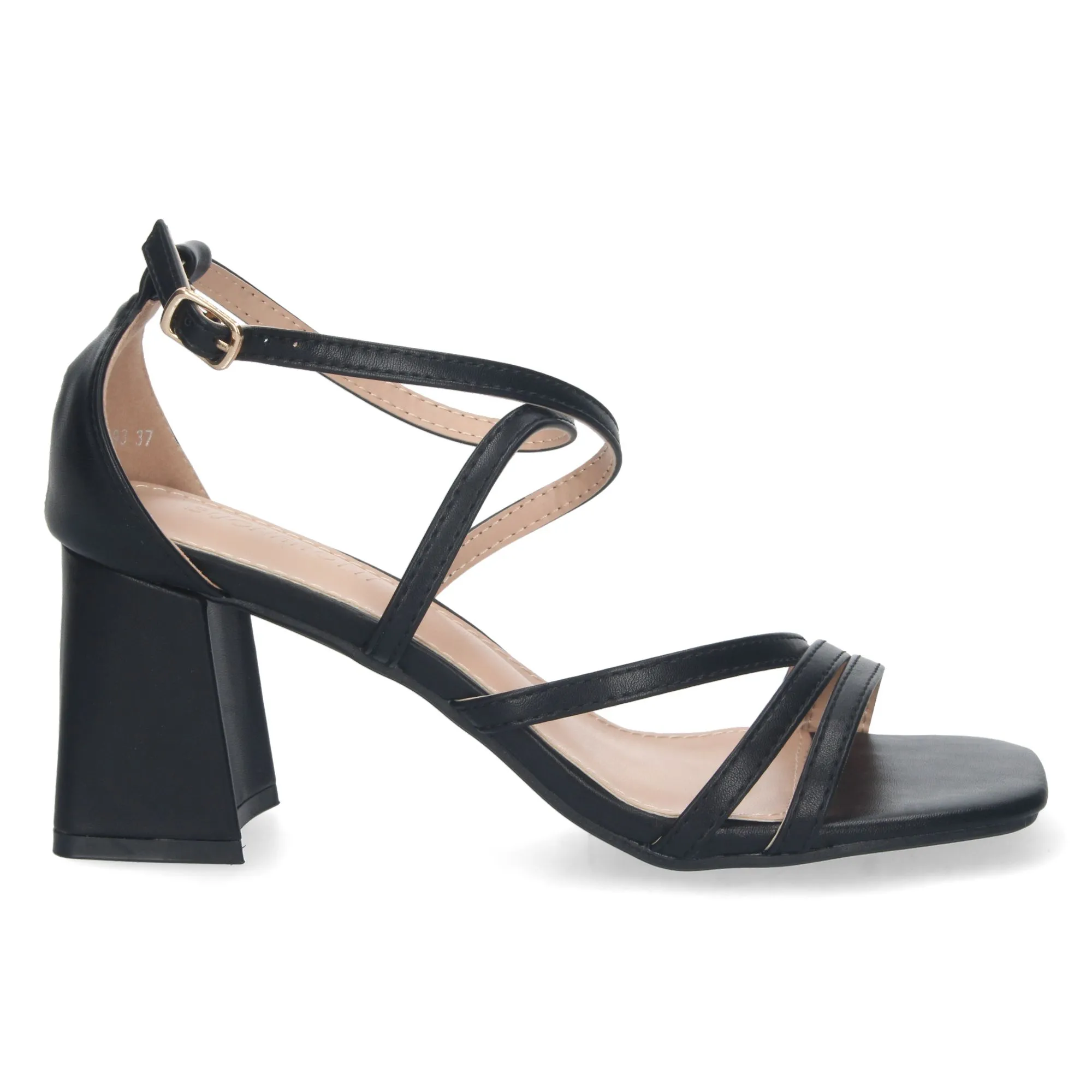 Sandalias de tacón pala cruzada mujer color negro