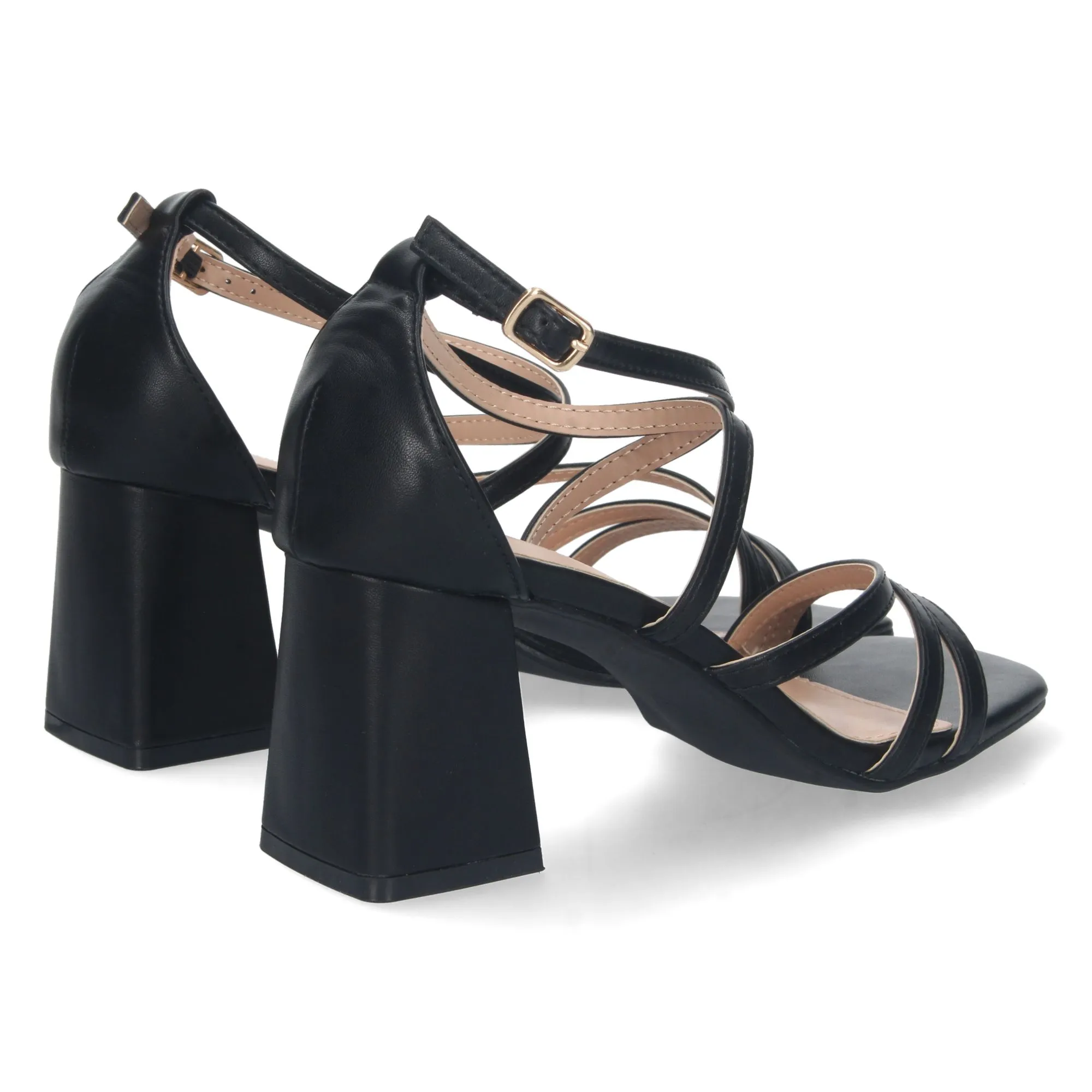 Sandalias de tacón pala cruzada mujer color negro
