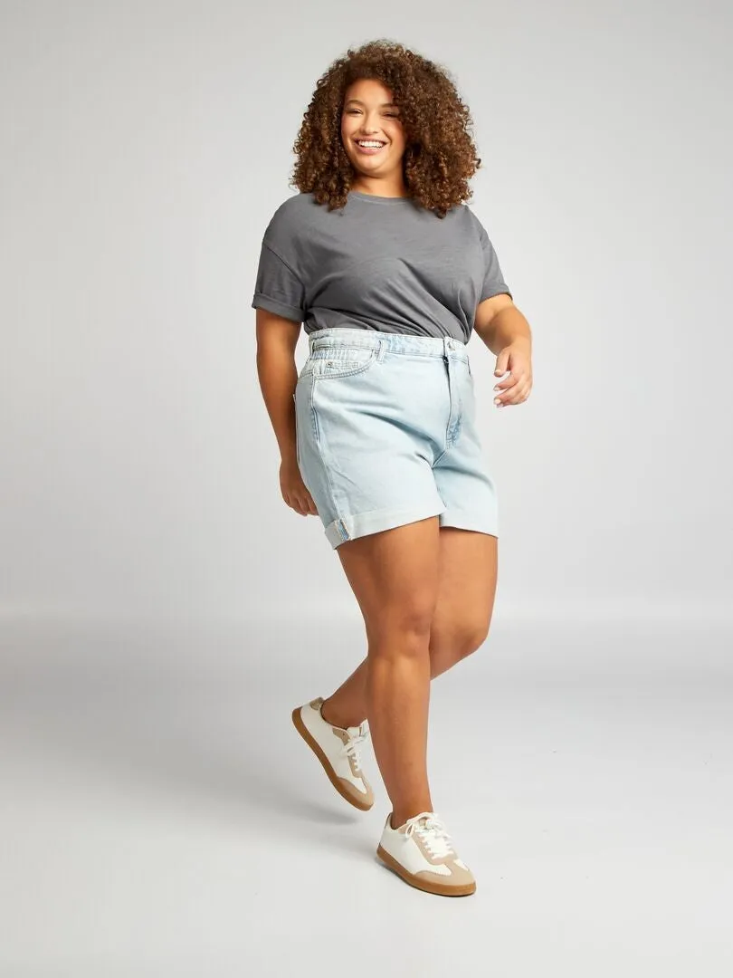 SHORT MOM CON CINTURA ELáSTICA  AZUL