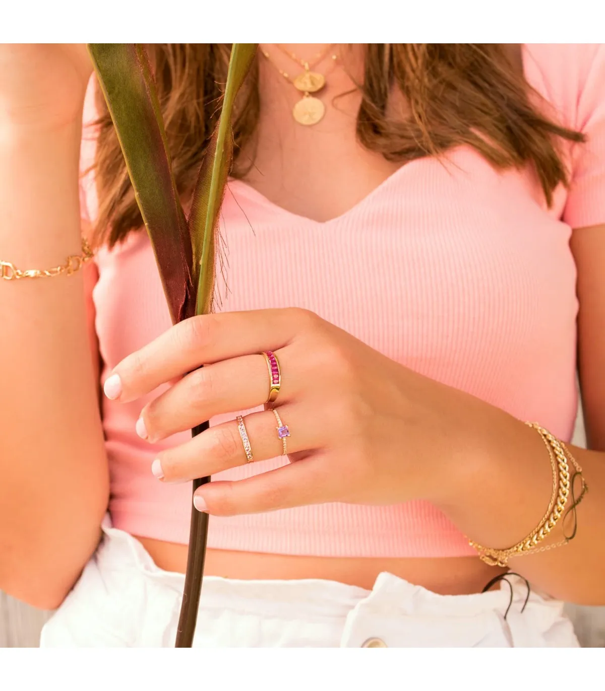 Sortija mujer Fringe Fucsia Oro Amarillo 18K