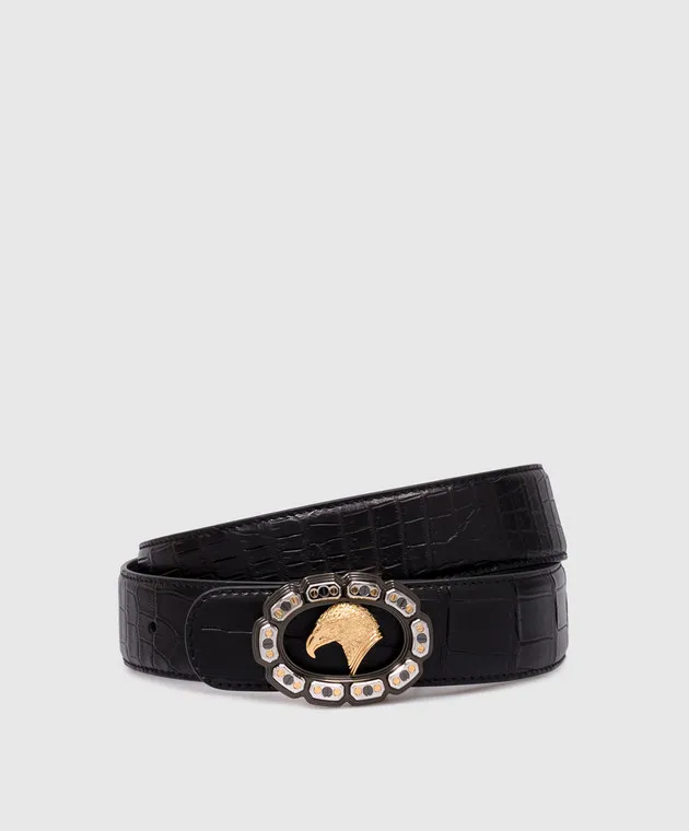 Stefano Ricci Black crocodile leather strap with metal logo badge