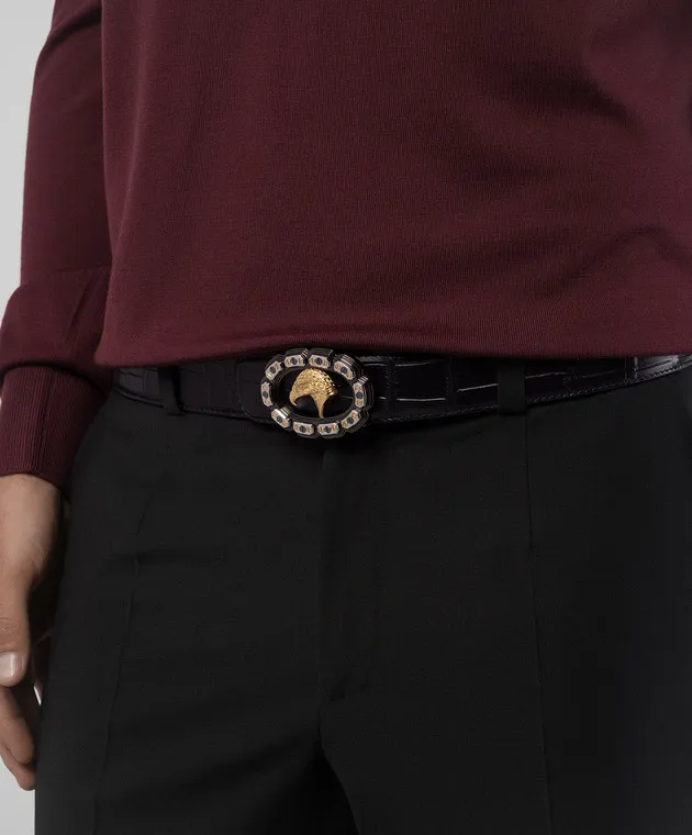 Stefano Ricci Black crocodile leather strap with metal logo badge