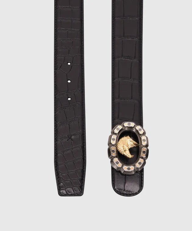 Stefano Ricci Black crocodile leather strap with metal logo badge