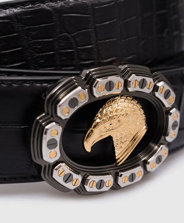 Stefano Ricci Black crocodile leather strap with metal logo badge