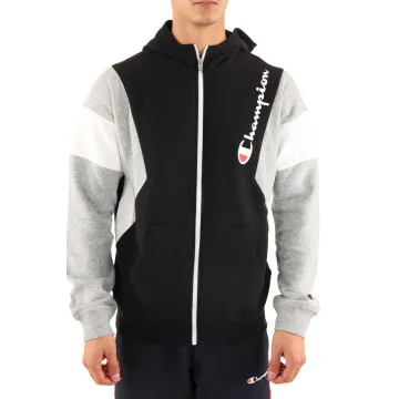 SUDADERA CHAMPION HOMBRE CON CAPUCHA Y CREMALLERA SWEAT REF. 213639KK001 NEGRA GRIS BLANCA