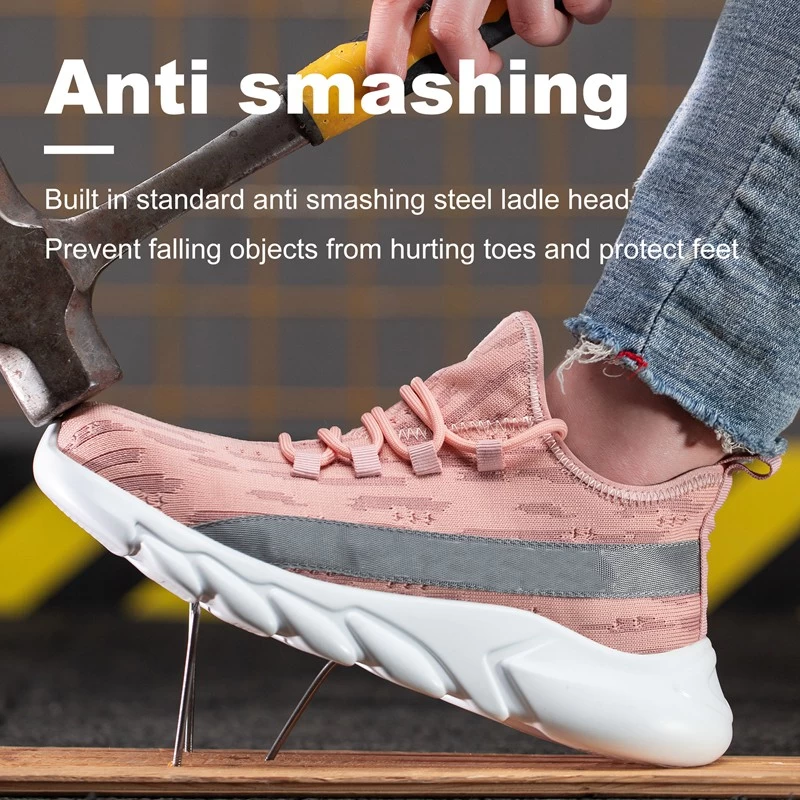 TM3266 Zapatos de seguridad rosa suave a prueba de pinchazos y antigolpes para mujer