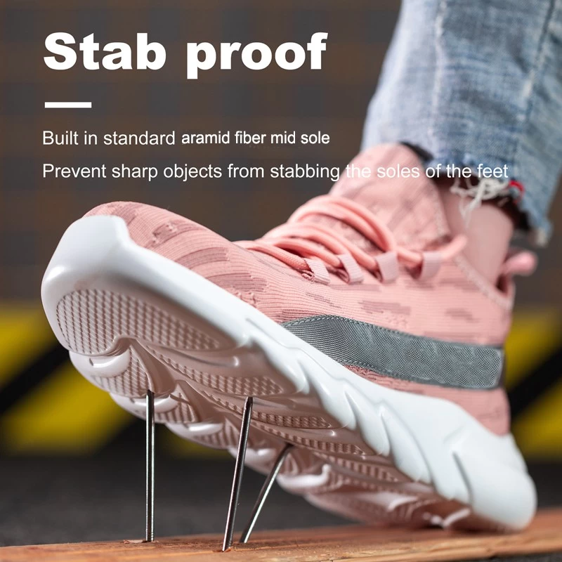 TM3266 Zapatos de seguridad rosa suave a prueba de pinchazos y antigolpes para mujer