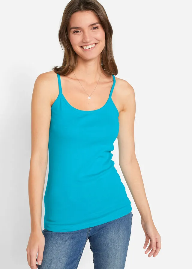 Top con tirantes finos (3 unidades) Amarillo limón claro + rosa oscuro + azul caribeño