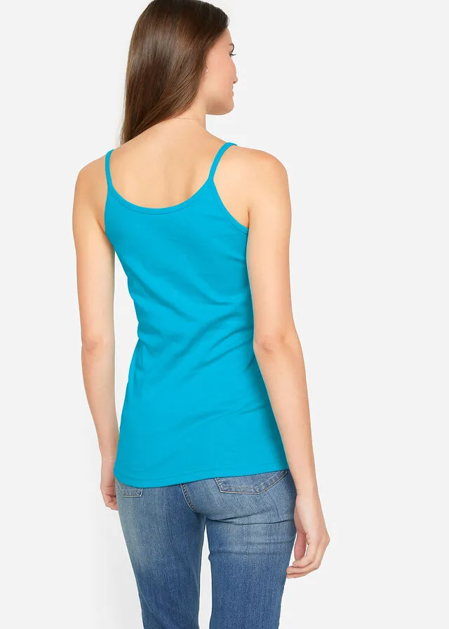 Top con tirantes finos (3 unidades) Amarillo limón claro + rosa oscuro + azul caribeño