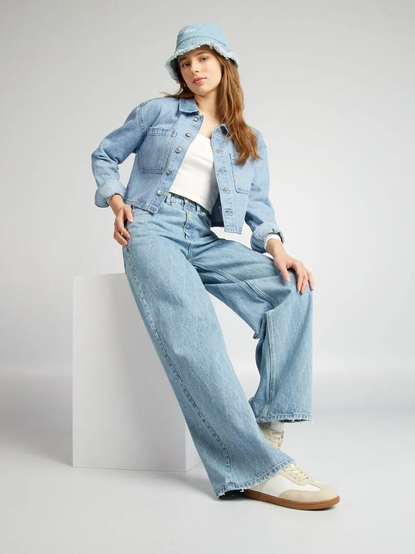 VAQUERO WIDE LEG DE EFECTO DESGASTADO  AZUL