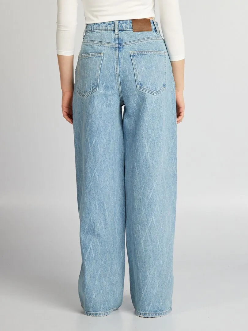 VAQUERO WIDE LEG DE EFECTO DESGASTADO  AZUL