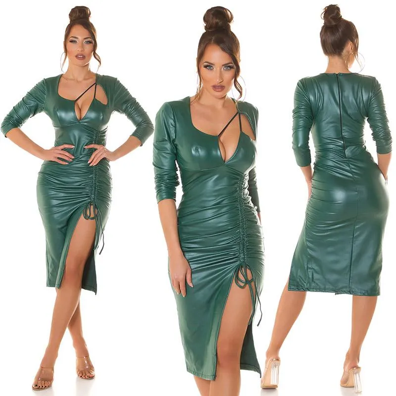 Vestido de polipiel ceñido verde