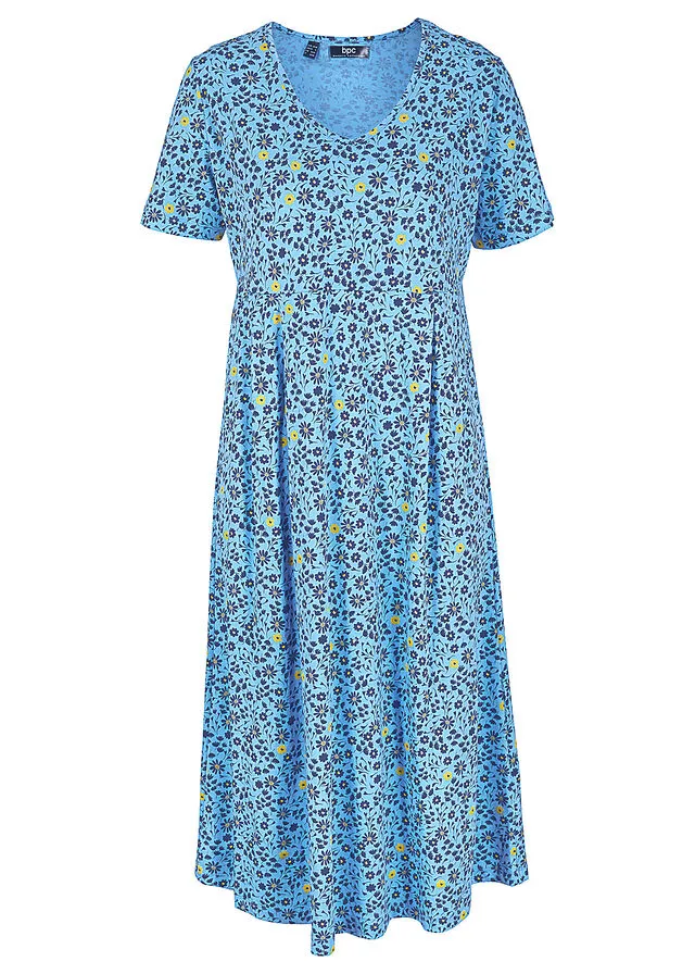VESTIDO MIDI DE PUNTO EN ALGODóN AZUL DE FLORES AMARILLO