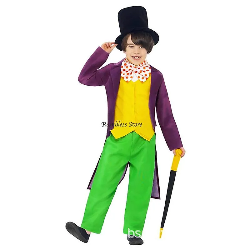 Willy Wonka Charlie Cosplay Disfraz para niños Película Charlie y la fábrica de chocolate Coshalloween Conjunto de ropa de Niño 