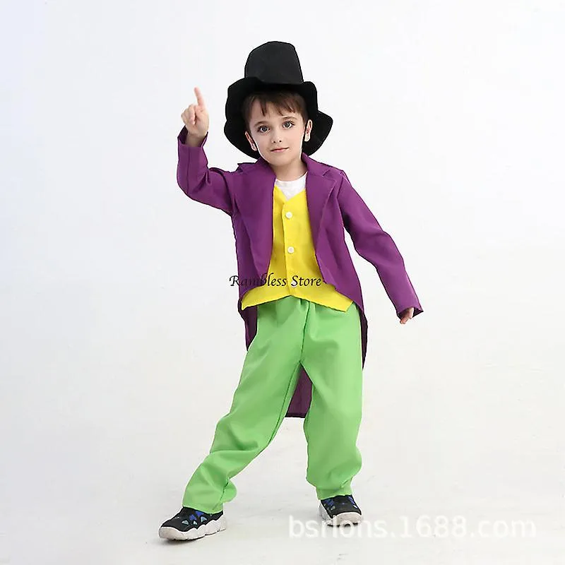 Willy Wonka Charlie Cosplay Disfraz para niños Película Charlie y la fábrica de chocolate Coshalloween Conjunto de ropa de Niño 
