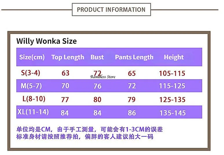 Willy Wonka Charlie Cosplay Disfraz para niños Película Charlie y la fábrica de chocolate Coshalloween Conjunto de ropa de Niño 