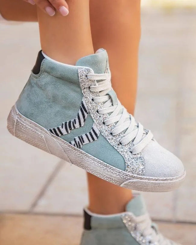 ZAPATILLAS ALTAS DE MUJER AZULES CON CORDONES  CL62 BLUE