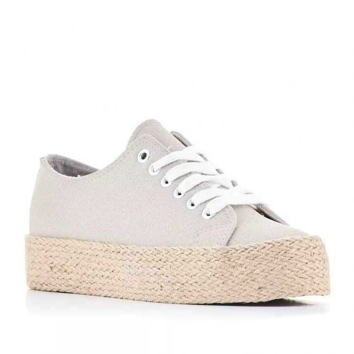 Zapatillas lona Owel grises con plataforma de esparto
