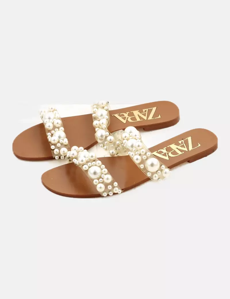 Zara Sandalias planas detalle perlas